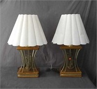 2x The Bid Vintage Wood And Glass Table Lamps