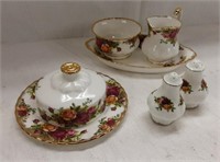 ROYAL ALBERT SALT PEPPER CREME SUGAR TRAY