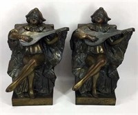 Vintage Pair of Bronze Jester Bookends