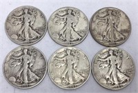 6 Walking Liberty Half Dollar Coins