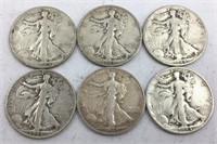 6 - 1944-S Walking Liberty Half Dollar Coins