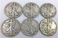 6 1944-S Walking Liberty Half Dollar Coins