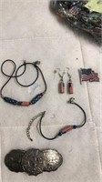 American flag themed jewelry set, black beaded