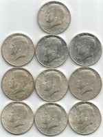 (10) 1964 Silver Kennedy Half Dollars