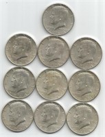 (10) 1964-D Silver Kennedy Half Dollars
