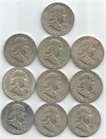 (10) 1963-D Franklin Half Dollars
