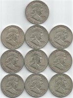 (10) 1960-D Franklin Half Dollars