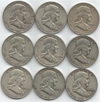 (9) 1958-D Franklin Half Dollars