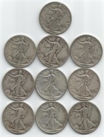 (10) 1943 Walking Liberty Half Dollars