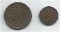 1851 Large Head Penny and 1893 Indian Head Penny