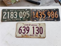 (3) 1950s IL License Plates
