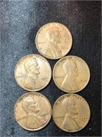 5- 1942 Lincoln wheat pennies