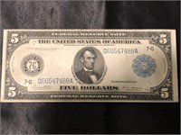 Large Lincoln five dollar bill series of 1914