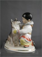Lomonosov LFZ Boy with Husky Porcelain Figurine
