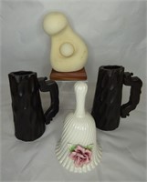 Antique Wood Carved Beer Steins & Art Pottery
