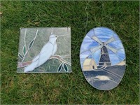 Windmill & Bird Leaded Glass