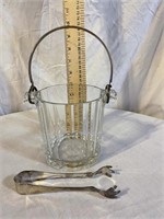 CRYSTAL 6 INCH ICE BUCKET WITH SILVER PLATE HANDLE