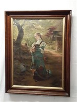 Vintage Lithograph in Solid Wood Frame