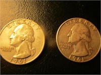 Two 1961 D Silver Quarters