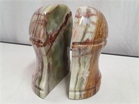 Vintage Carved Green Onyx Bookends