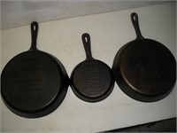 (3) Wagner Cast Iron Skillets