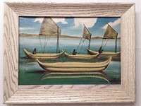 Unsigned Oil on Canvas of Boats