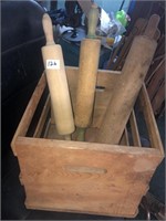 Rolling pins, wooden crate and American flag