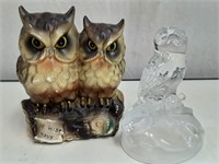 Vintage Owl Bank and Glass Figure