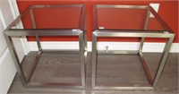 2 Contemporary Metal Glass End Tables
