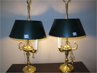 2 Brass Base & Metal Shade Table Lamps