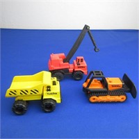 3 Tonka Toys: Crane, Bull Dozer & Dump Truck