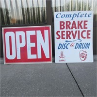 2 Large Signs 18"x24" Open/Closed & Brake Service