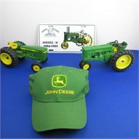 John Deere Lot: 2 Tractors, Hat and  License Plate