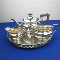 Silver Plate Teapot Cream & Sugar with Tray