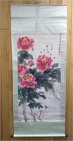 Asian Watercolor Spring Flowers Wall Art Scroll