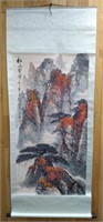 Asian Watercolor Mountainscape Wall Art Scroll