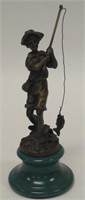 Small Vintage Bronze Fisherman Statue
