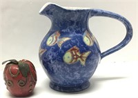 Ceramic Fish-Themed Blue Glazed Pitcher
