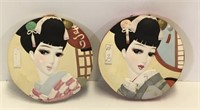 Two Hand Painted Oriental Decorative Discs