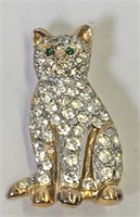 Vintage Carolee Green Eyed Cat Brooch