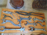 Various Implement Wrenches on DIsplay Board