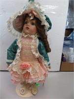 Nice Porcelain Franklin Mint Doll with Stand15&1/2