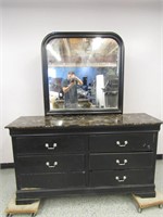 Composite Dresser w/ Faux Marble Top & Mirror