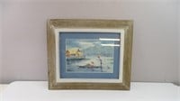 Framed Asian Boat Shop Watercolor