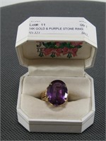 14K GOLD & PURPLE STONE RING SIZE 8.5