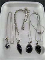 TRAY: 4 STER. NECKLACES W/PURPLE STONES
