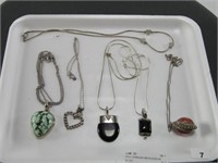 TRAY: STERLING NECKLACES W/ BLACK & OTHER STONES