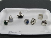 TRAY: 7 STERLING RINGS