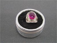 TRAY: STERLING PINK STONE RING SIZE 9