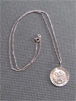 TRAY: 17" STERLING ST. CHRISTOPHER MEDAL